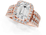 Emerald Cut Diamond Halo Engagement Ring in Rose gold with Triple-Row Round Band_19