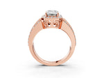 Emerald Cut Diamond Halo Engagement Ring in Rose gold with Triple-Row Round Band_21