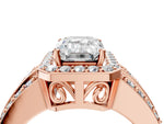 Emerald Cut Diamond Halo Engagement Ring in Rose gold with Triple-Row Round Band_22