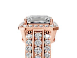 Emerald Cut Diamond Halo Engagement Ring in Rose gold with Triple-Row Round Band_23