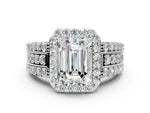 Emerald Cut Diamond Halo Engagement Ring in White gold with Triple-Row Round Band_18