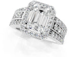 Emerald Cut Diamond Halo Engagement Ring in White gold with Triple-Row Round Band_19