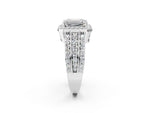 Emerald Cut Diamond Halo Engagement Ring in White gold with Triple-Row Round Band_20