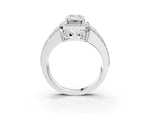 Emerald Cut Diamond Halo Engagement Ring in White gold with Triple-Row Round Band_21