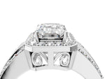 Emerald Cut Diamond Halo Engagement Ring in White gold with Triple-Row Round Band_22