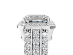 Emerald Cut Diamond Halo Engagement Ring in White gold with Triple-Row Round Band_23