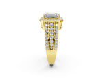 Emerald Cut Diamond Halo Engagement Ring in Yellow gold with Triple-Row Round Band_20