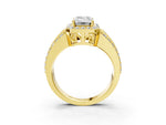 Emerald Cut Diamond Halo Engagement Ring in Yellow gold with Triple-Row Round Band_21