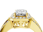 Emerald Cut Diamond Halo Engagement Ring in Yellow gold with Triple-Row Round Band_22
