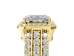 Emerald Cut Diamond Halo Engagement Ring in Yellow gold with Triple-Row Round Band_23