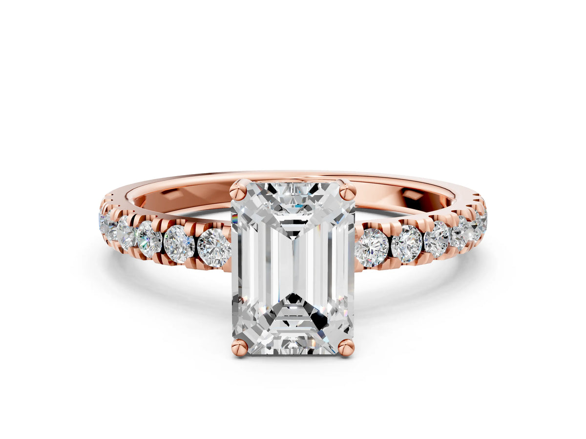 Emerald Cut Diamond Hidden Halo Engagement Ring in Rose gold with Round Pavé Band_12