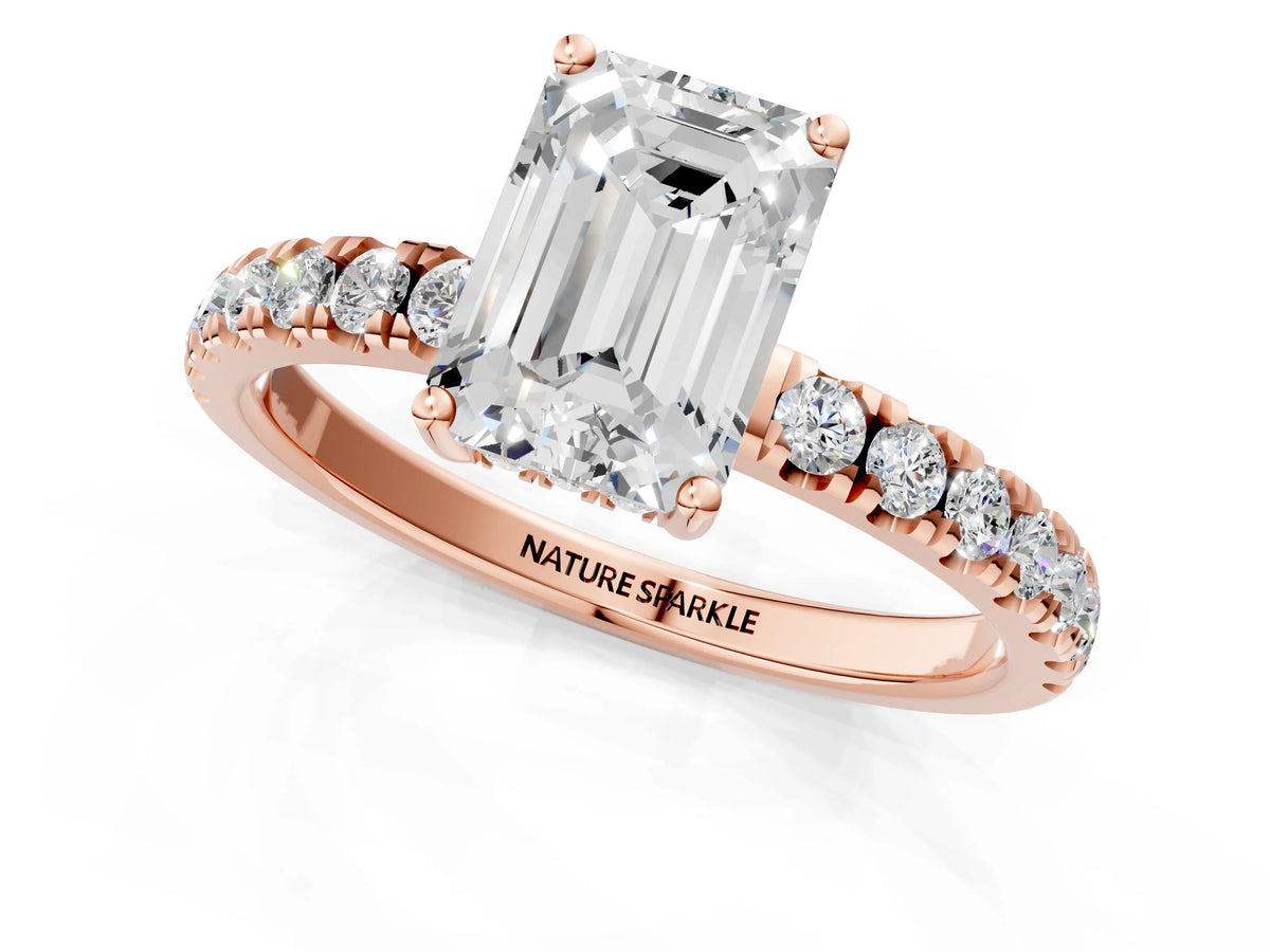 Emerald Cut Diamond Hidden Halo Engagement Ring in Rose gold with Round Pavé Band_13