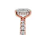 Emerald Cut Diamond Hidden Halo Engagement Ring in Rose gold with Round Pavé Band_17