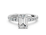 Emerald Cut Diamond Hidden Halo Engagement Ring in White gold with Round Pavé Band_12