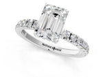 Emerald Cut Diamond Hidden Halo Engagement Ring in White gold with Round Pavé Band_13