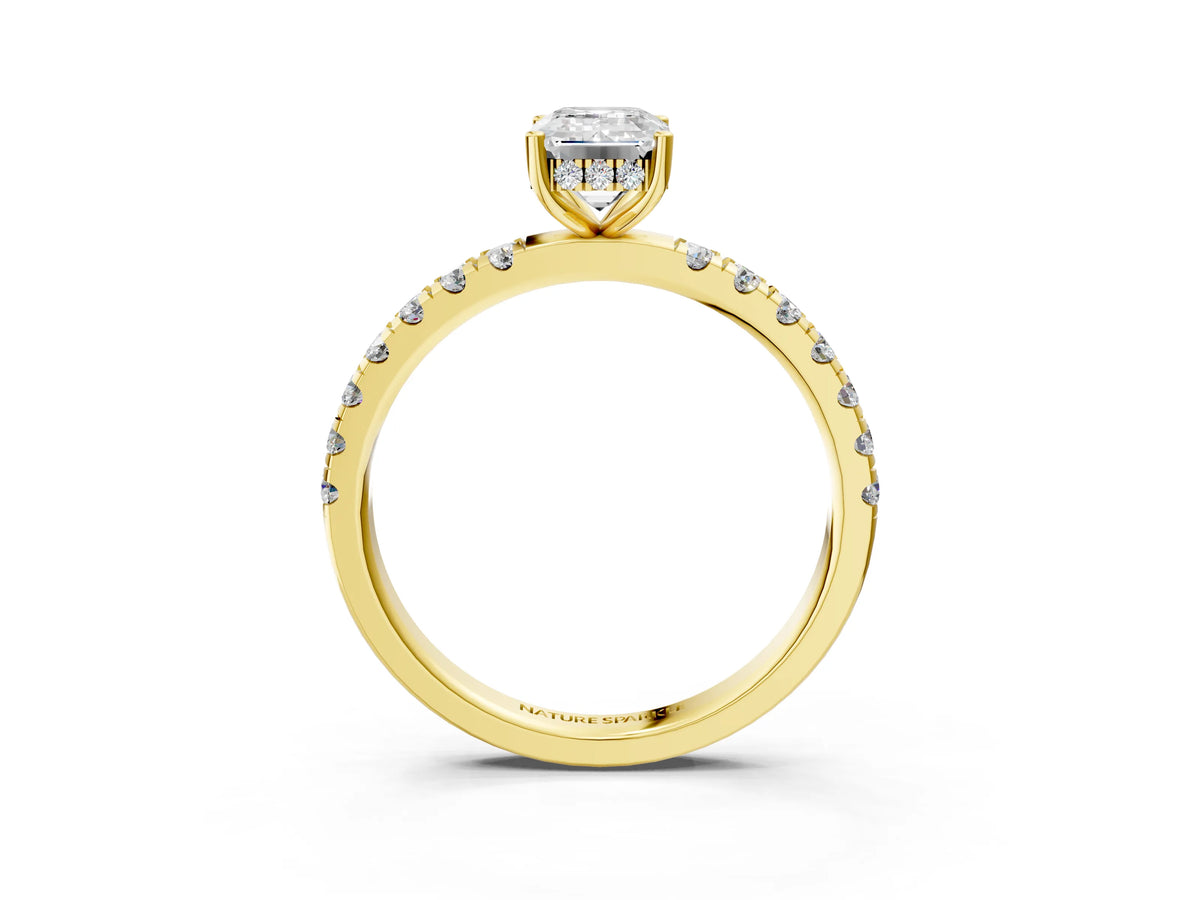 Emerald Cut Diamond Hidden Halo Engagement Ring in Yellow gold with Round Pavé Band_21