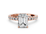 Emerald Cut Diamond Hidden Halo Solitaire Ring in Rose gold with Round Pavé Band and Prong Setting_24