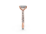 Emerald Cut Diamond Hidden Halo Solitaire Ring in Rose gold with Round Pavé Band and Prong Setting_26