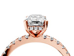 Emerald Cut Diamond Hidden Halo Solitaire Ring in Rose gold with Round Pavé Band and Prong Setting_28