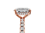 Emerald Cut Diamond Hidden Halo Solitaire Ring in Rose gold with Round Pavé Band and Prong Setting_29