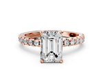 Emerald Cut Diamond Hidden Halo Solitaire Ring in Rose gold with Round Pavé Band and Prong Setting_36