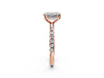 Emerald Cut Diamond Hidden Halo Solitaire Ring in Rose gold with Round Pavé Band and Prong Setting_38