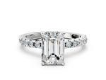 Emerald Cut Diamond Hidden Halo Solitaire Ring in White gold with Round Pavé Band and Prong Setting_36