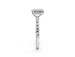 Emerald Cut Diamond Hidden Halo Solitaire Ring in White gold with Round Pavé Band and Prong Setting_38