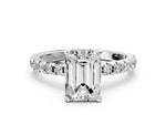 Emerald Cut Diamond Hidden Halo Solitaire Ring in White gold with Round Pavé Band and Prong Setting_42
