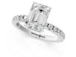 Emerald Cut Diamond Hidden Halo Solitaire Ring in White gold with Round Pavé Band and Prong Setting_43
