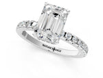 Emerald Cut Diamond Hidden Halo Solitaire Ring in White gold with Round Pavé Band and Prong Setting_49