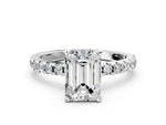 Emerald Cut Diamond Hidden Halo Solitaire Ring in White gold with Round Pavé Band and Prong Setting_54
