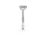 Emerald Cut Diamond Hidden Halo Solitaire Ring in White gold with Round Pavé Band and Prong Setting_56