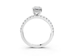 Emerald Cut Diamond Hidden Halo Solitaire Ring in White gold with Round Pavé Band and Prong Setting_57