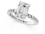 Emerald Cut Diamond Hidden Halo Solitaire Ring in White gold with Round Pavé Band and Prong Setting_80