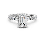 Emerald Cut Diamond Hidden Halo Solitaire Ring in White gold with Round Pavé Band and Prong Setting_83