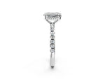Emerald Cut Diamond Hidden Halo Solitaire Ring in White gold with Round Pavé Band and Prong Setting_85