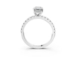 Emerald Cut Diamond Hidden Halo Solitaire Ring in White gold with Round Pavé Band and Prong Setting_87