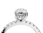 Emerald Cut Diamond Hidden Halo Solitaire Ring in White gold with Round Pavé Band and Prong Setting_88