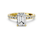 Emerald Cut Diamond Hidden Halo Solitaire Ring in Yellow gold with Round Pavé Band and Prong Setting_36