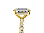 Emerald Cut Diamond Hidden Halo Solitaire Ring in Yellow gold with Round Pavé Band and Prong Setting_53