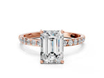 Emerald Cut Diamond Pavé Band Solitaire Ring in Rose gold with Round Accents_30