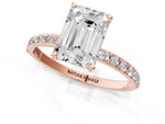 Emerald Cut Diamond Pavé Band Solitaire Ring in Rose gold with Round Accents_31