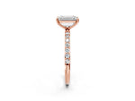 Emerald Cut Diamond Pavé Band Solitaire Ring in Rose gold with Round Accents_32