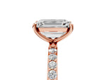 Emerald Cut Diamond Pavé Band Solitaire Ring in Rose gold with Round Accents_35