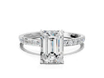Emerald Cut Diamond Pavé Band Solitaire Ring in White gold with Round Accents_24