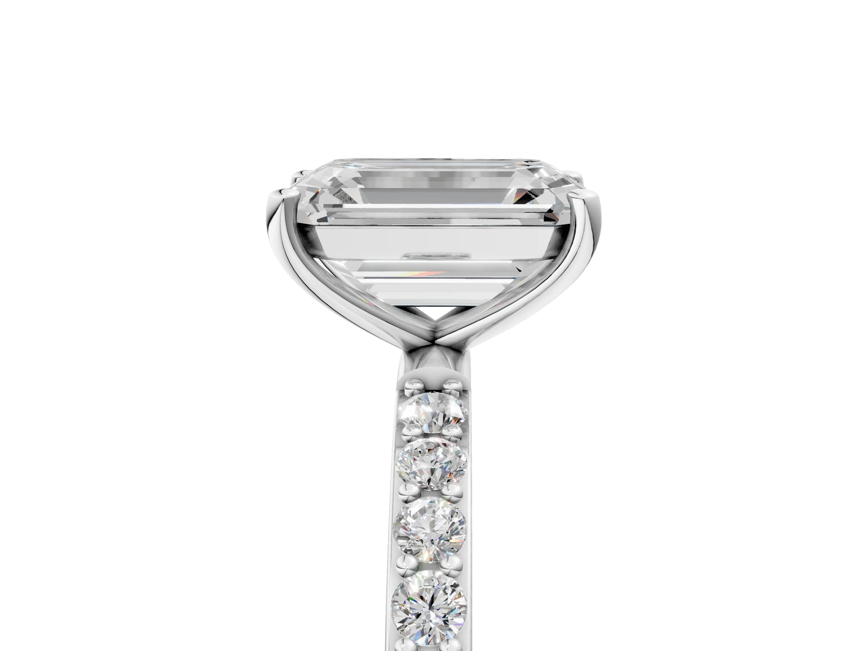 Emerald Cut Diamond Pavé Band Solitaire Ring in White gold with Round Accents_29