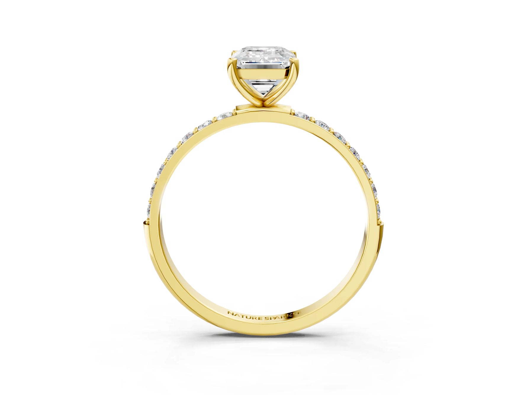 Emerald Cut Diamond Pavé Band Solitaire Ring in Yellow gold with Round Accents_27