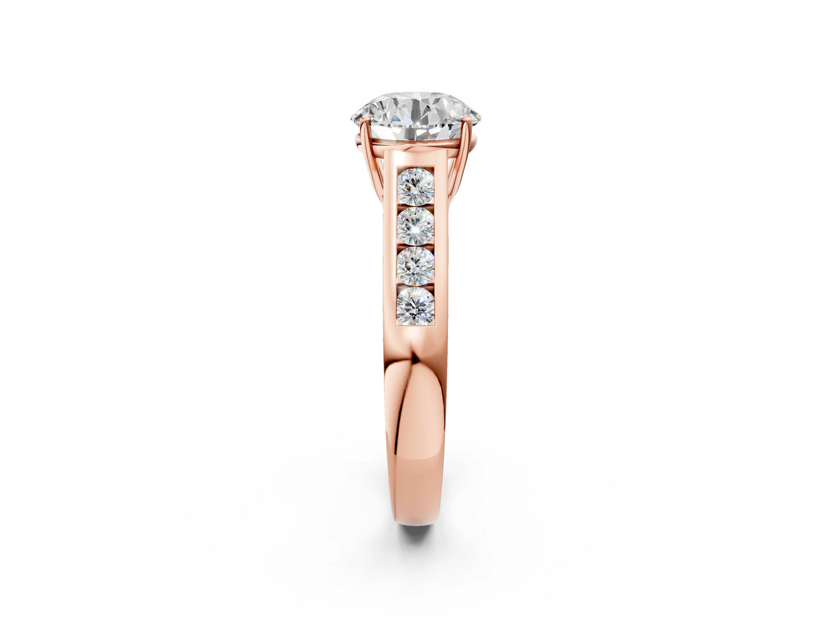Emerald Cut Diamond Solitaire Engagement Ring in Rose gold with Channel-Set Band and Prong Setting_2