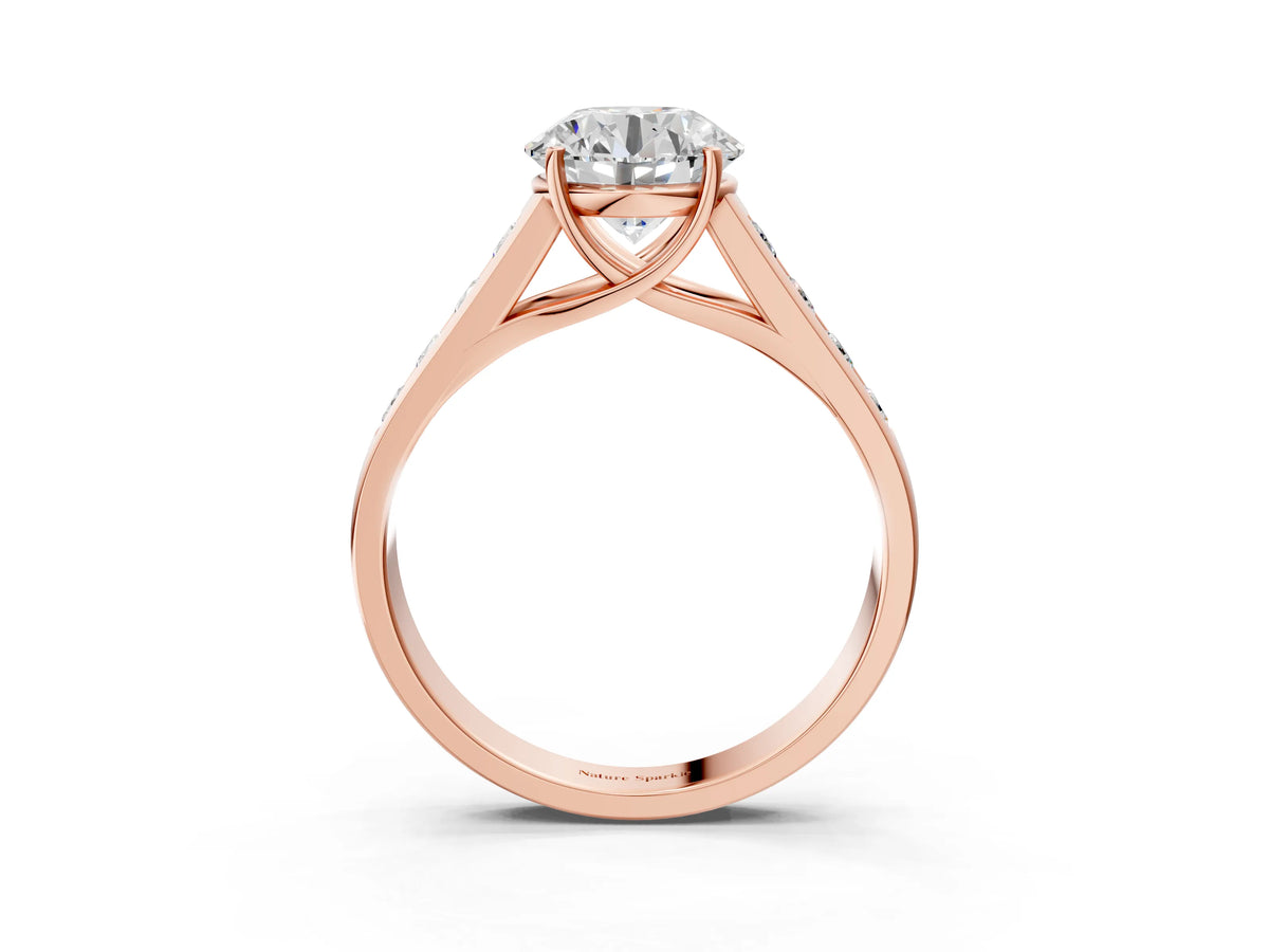 Emerald Cut Diamond Solitaire Engagement Ring in Rose gold with Channel-Set Band and Prong Setting_3